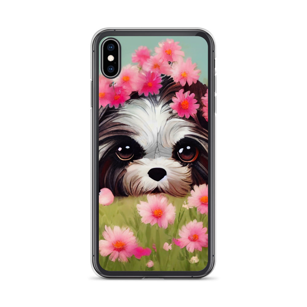 Shih Tzu in Field of Pink Flowers iPhone Case