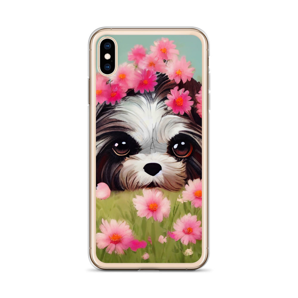 Shih Tzu in Field of Pink Flowers iPhone Case