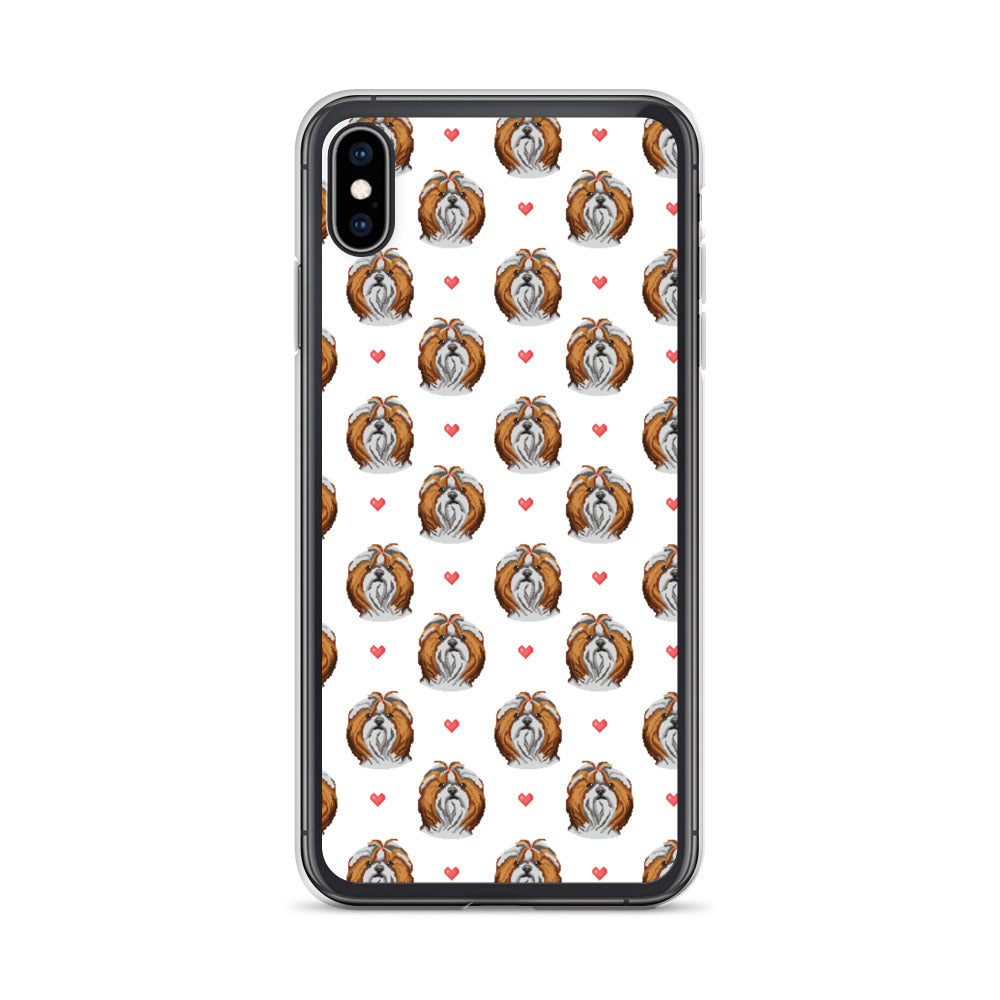 Shih Tzu Hearts 1990's Pixelated Pattern iPhone Case