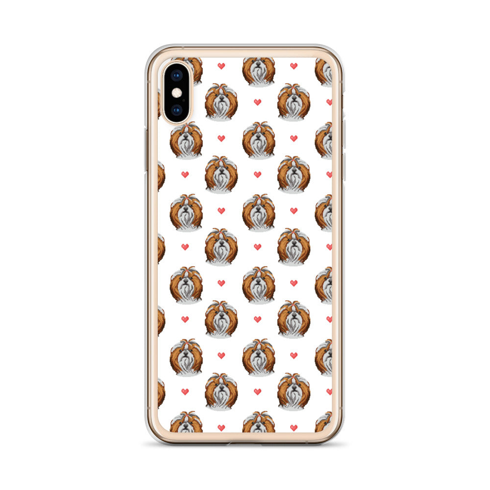 Shih Tzu Hearts 1990's Pixelated Pattern iPhone Case