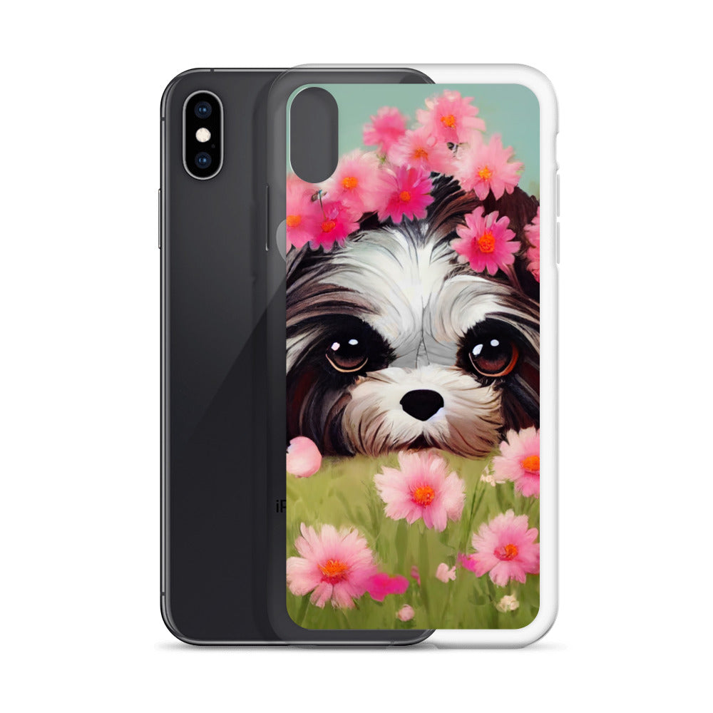 Shih Tzu in Field of Pink Flowers iPhone Case