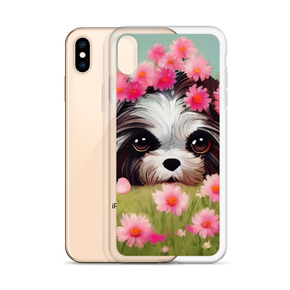 Shih Tzu in Field of Pink Flowers iPhone Case