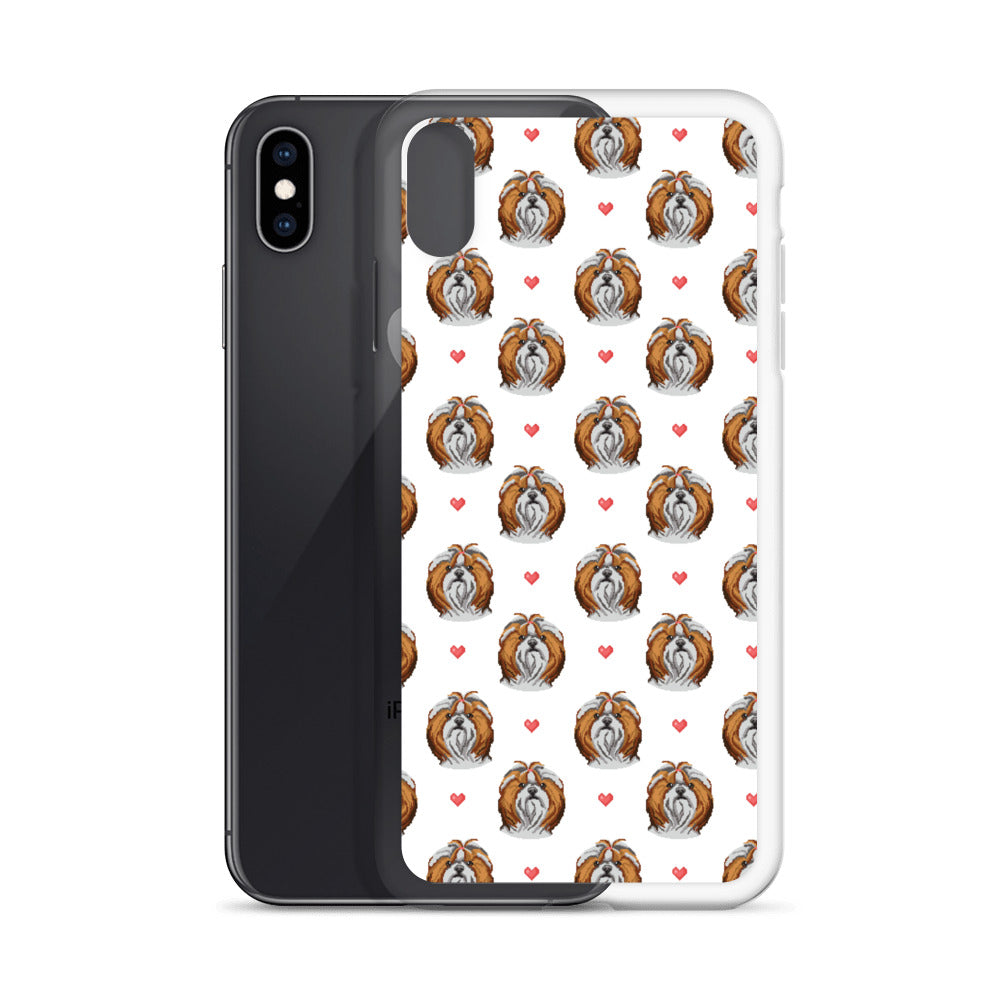 Shih Tzu Hearts 1990's Pixelated Pattern iPhone Case