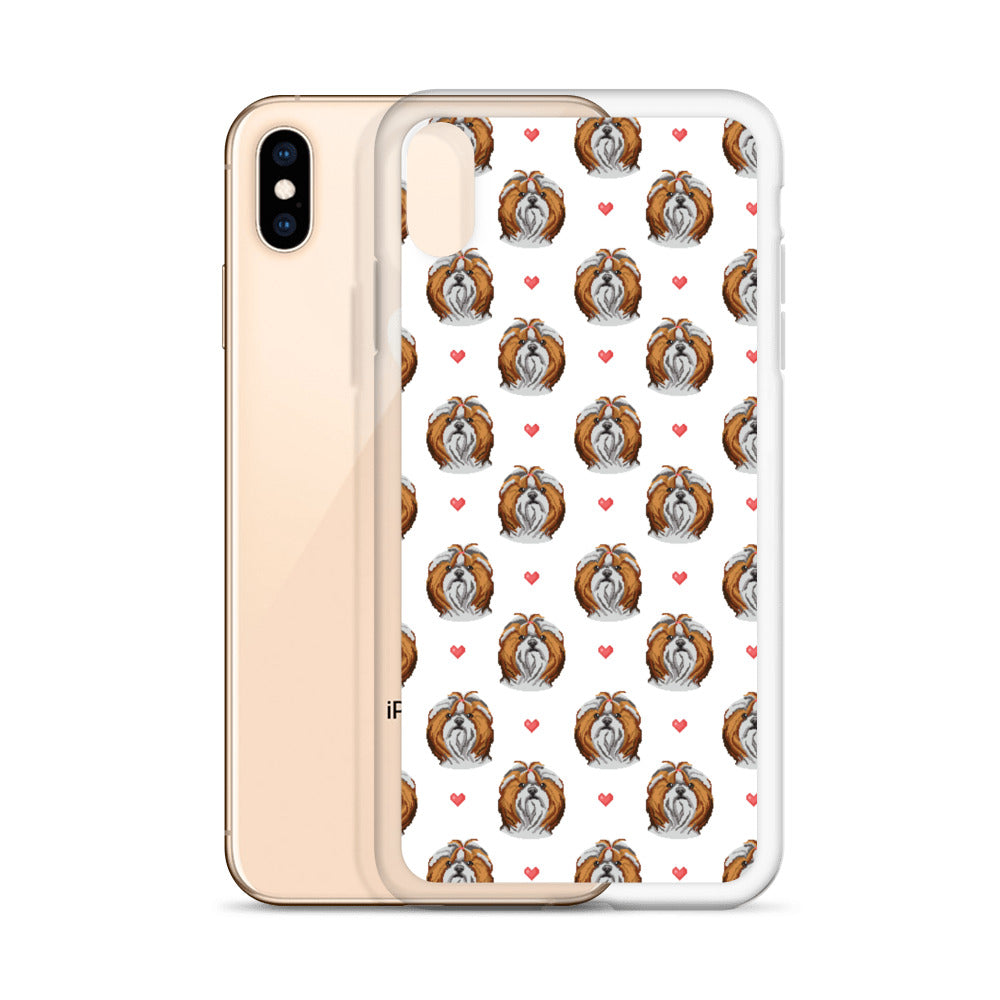 Shih Tzu Hearts 1990's Pixelated Pattern iPhone Case