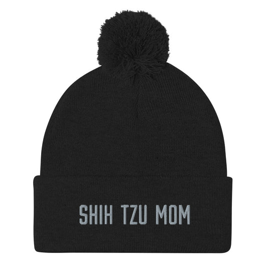 Shih Tzu Mom Embroidered Pom-Pom Beanie