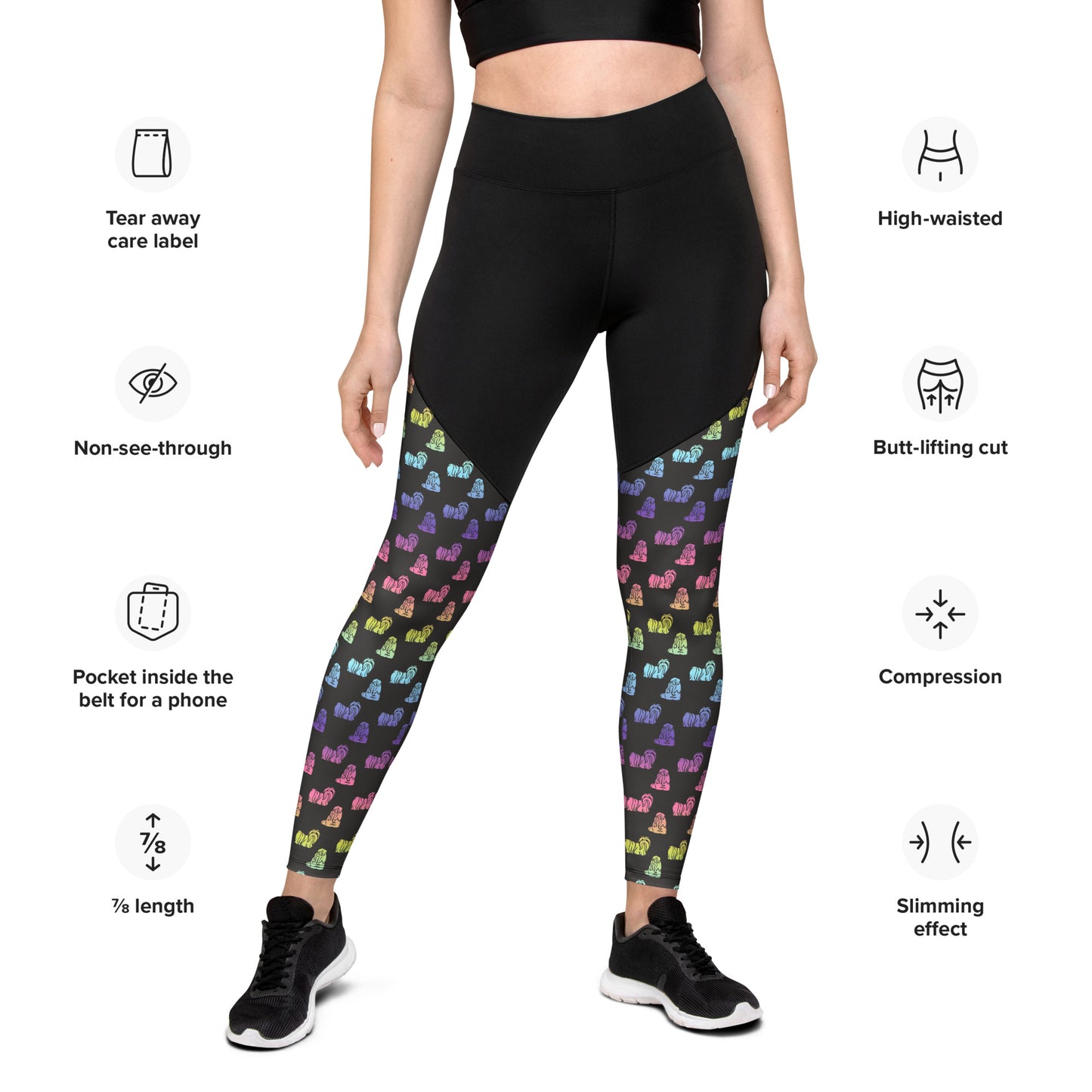 Rainbow Shih Tzu Design Compression Sports Leggings