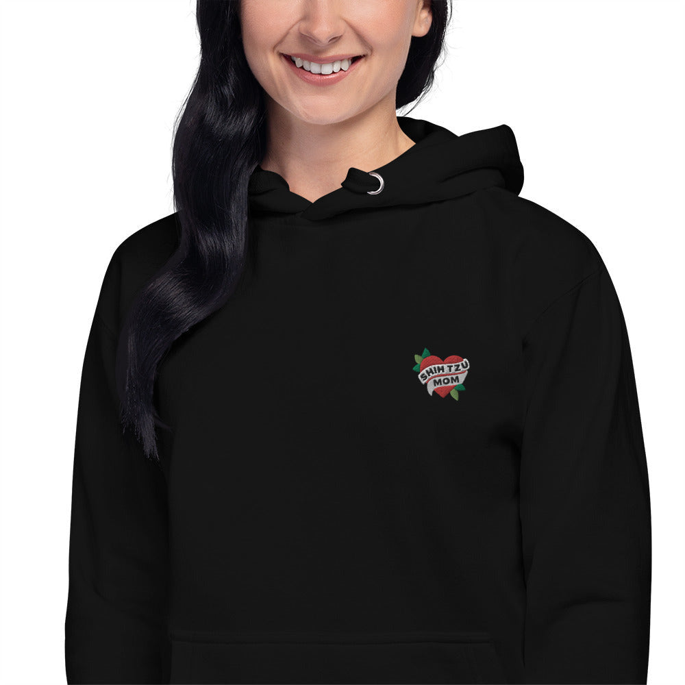 Shih Tzu Mom Tattooed Heart Embroidered Hoodie