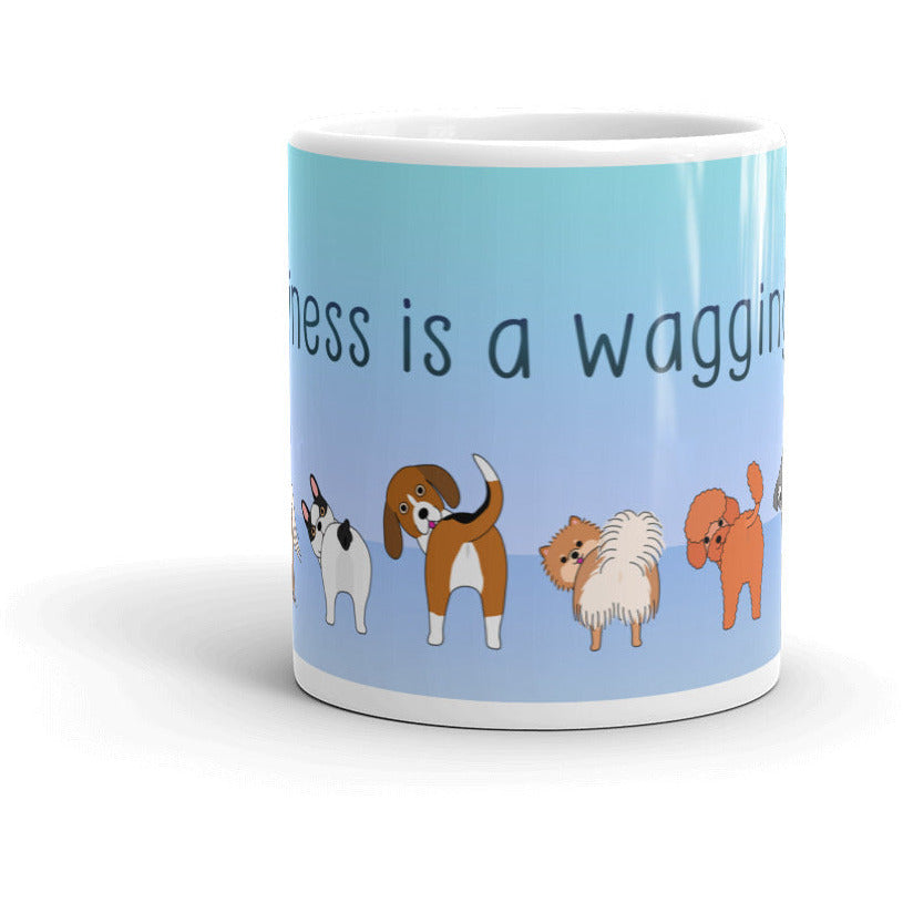 Happiness is a Wagging Tail White glossy mug