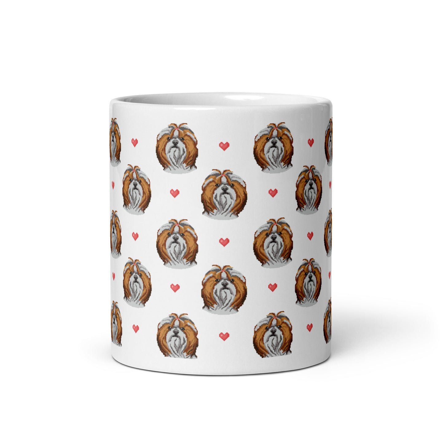 Shih Tzu and Hearts Pixelated 1990's Style White glossy mug