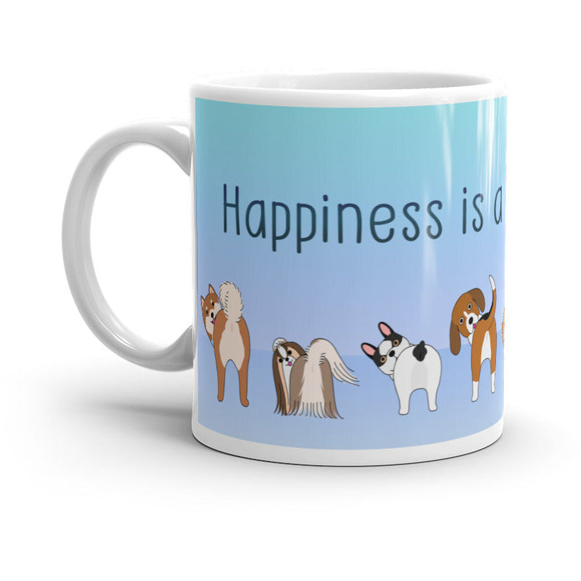 Happiness is a Wagging Tail White glossy mug