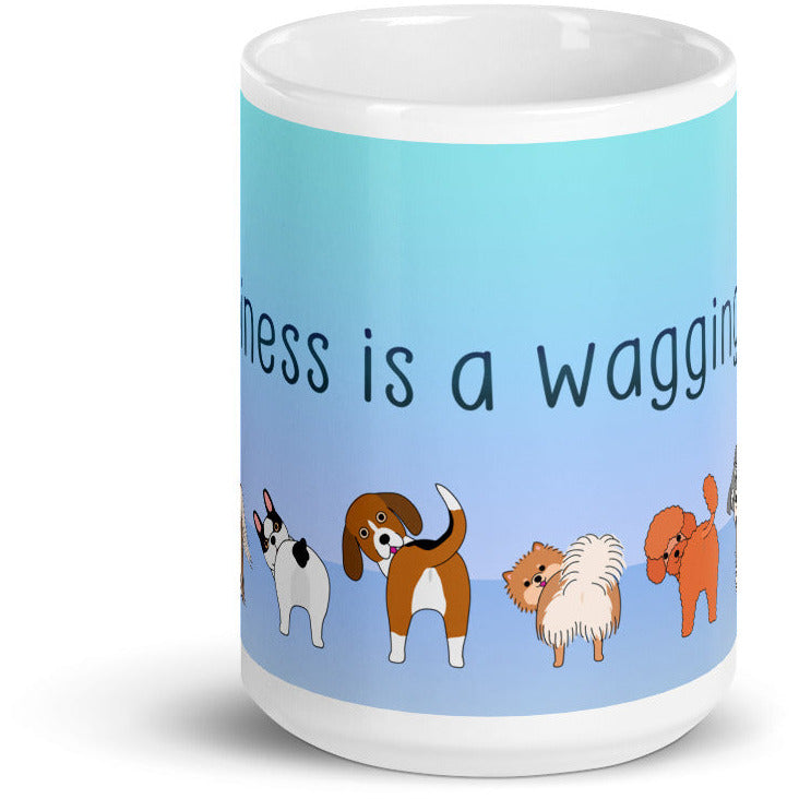 Happiness is a Wagging Tail White glossy mug