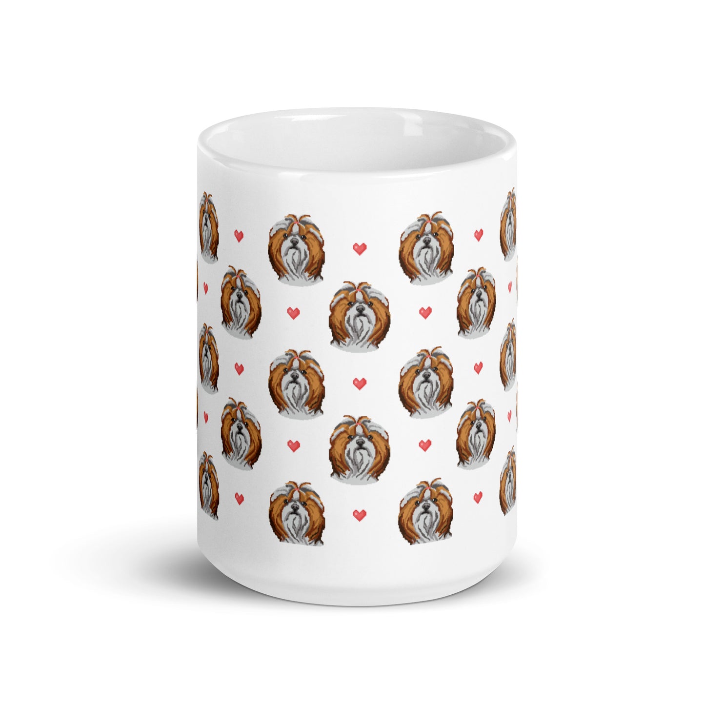 Shih Tzu and Hearts Pixelated 1990's Style White glossy mug