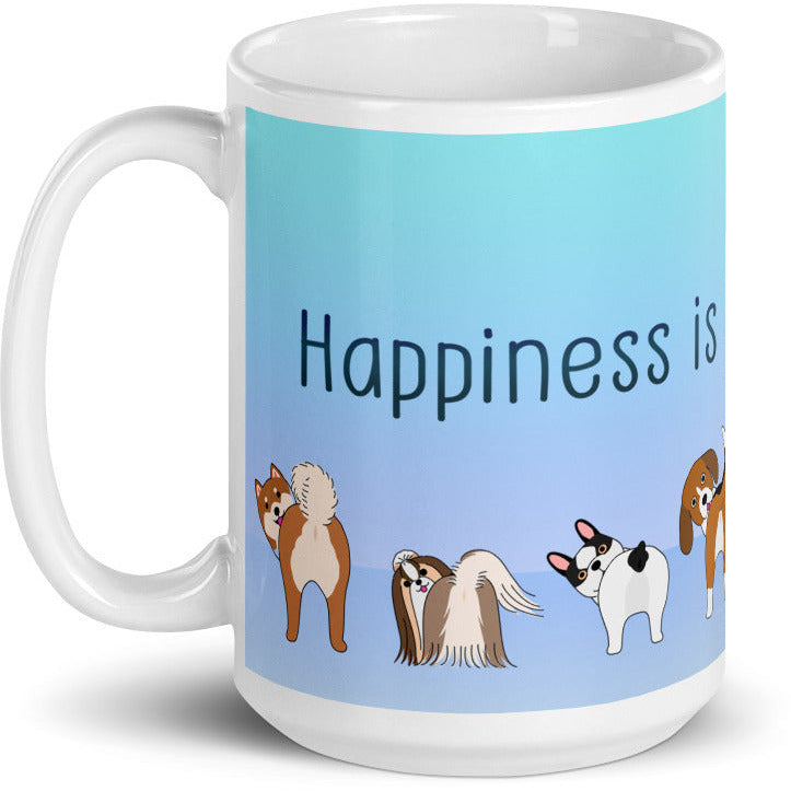 Happiness is a Wagging Tail White glossy mug