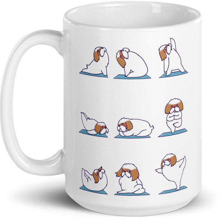 Shih Tzu Doing Yoga White glossy mug